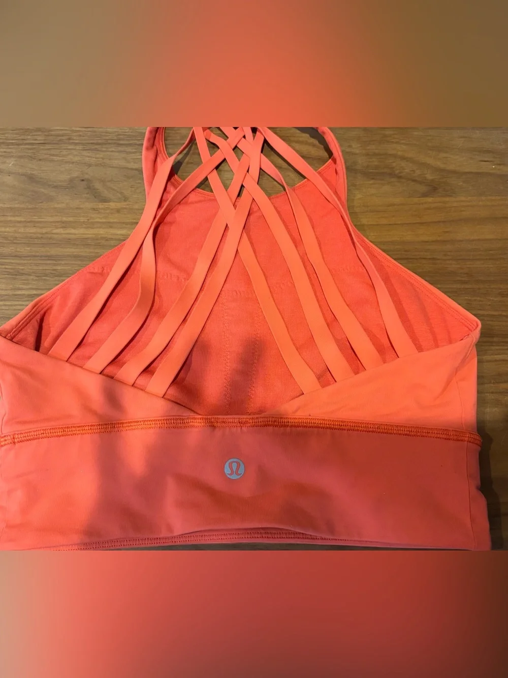 lululemon coral red high-neck strappy sports bra
